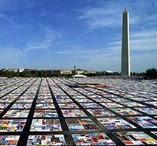 Photo of the HIV/AIDS quilt laid out on the National Mall in the 1980s