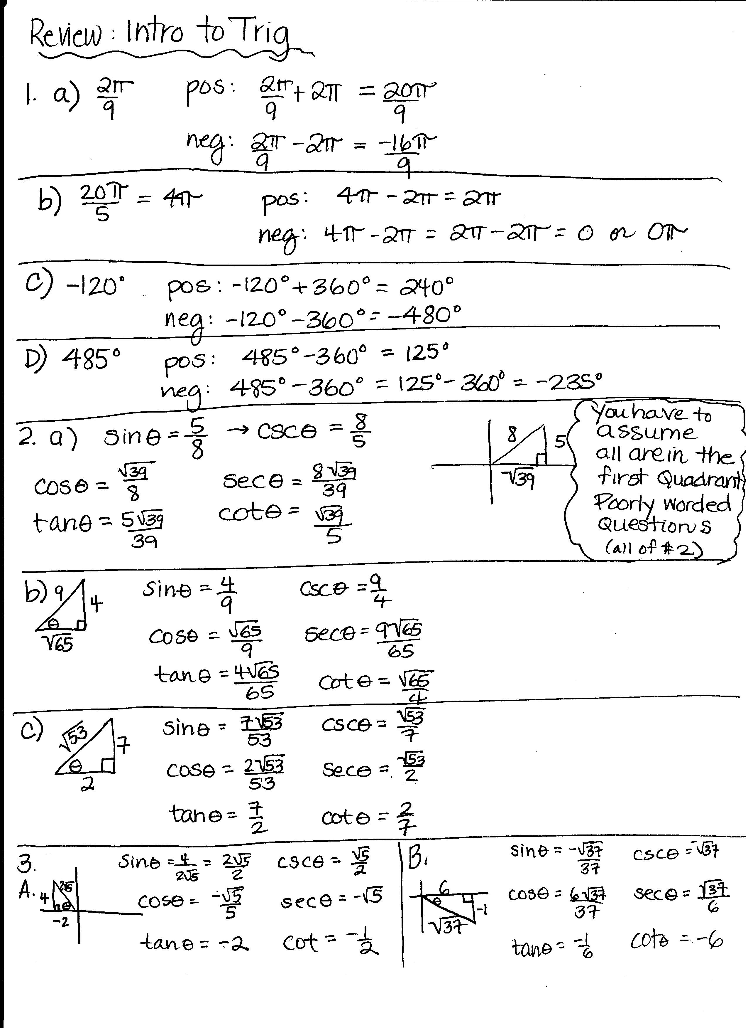 Unit 6 Worksheet 4 Using The Unit Circle Answer Key ...