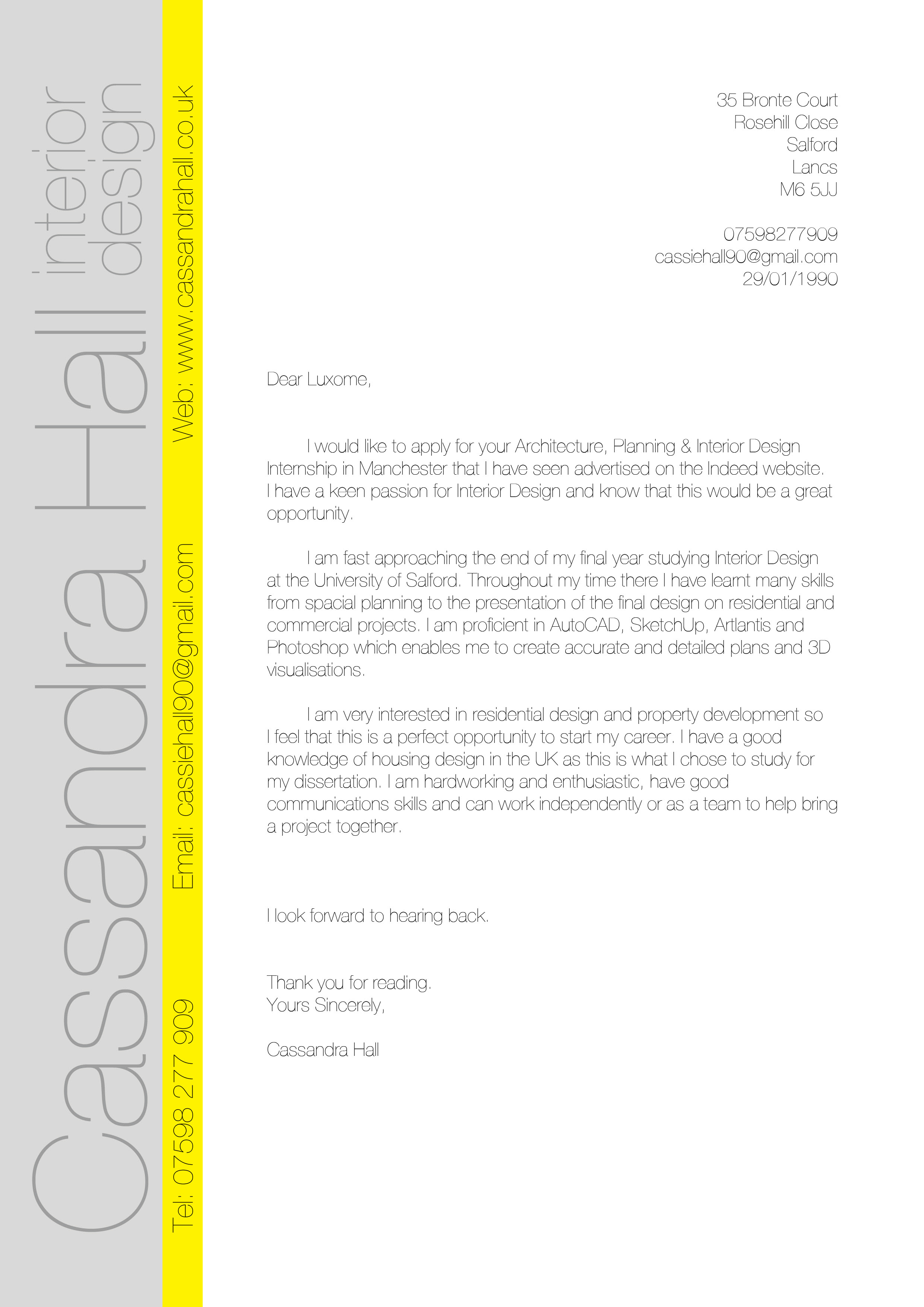 Interior Design Internship Cover Letter Examples - 200 ...