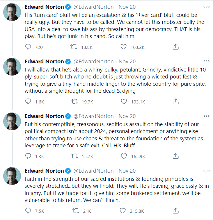 Second screenshot of Edward Norton Anti-Trump tweets