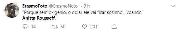 Anitta Rousseff ficou entre os assuntos mais comentados do Twitter