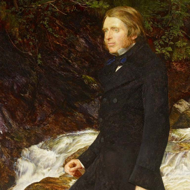 A drawing of John Ruskin in front of a stream