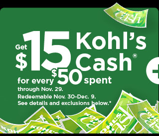 everyone gets $15 kohls cash for every $50 spent. shop now.