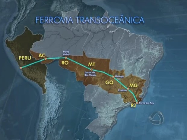 Ferrovia Transoceânica passará por vários estados brasileiros até chegar ao Oceano Pacífico pelo Peru. (Foto: Reprodução/TVCA)