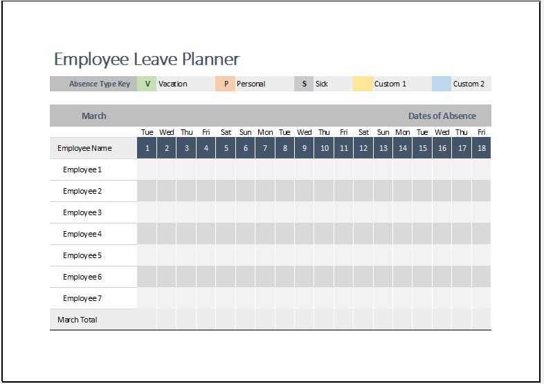 Annual Leave Staff Template Record - Employee Attendance ...