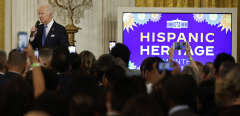 WASHINGTON, DC - SEPTEMBER 30: U.S. President Joe Biden and first lady Jill Biden host a reception to celebrate Hispanic Heritage Month in the East Room of the White House on September 30, 2022 in Washington, DC. Biden praised the Hispanic community in the United States and noted its power as a voting block in future elections.   Chip Somodevilla/Getty Images/AFP (Photo by CHIP SOMODEVILLA / GETTY IMAGES NORTH AMERICA / Getty Images via AFP)