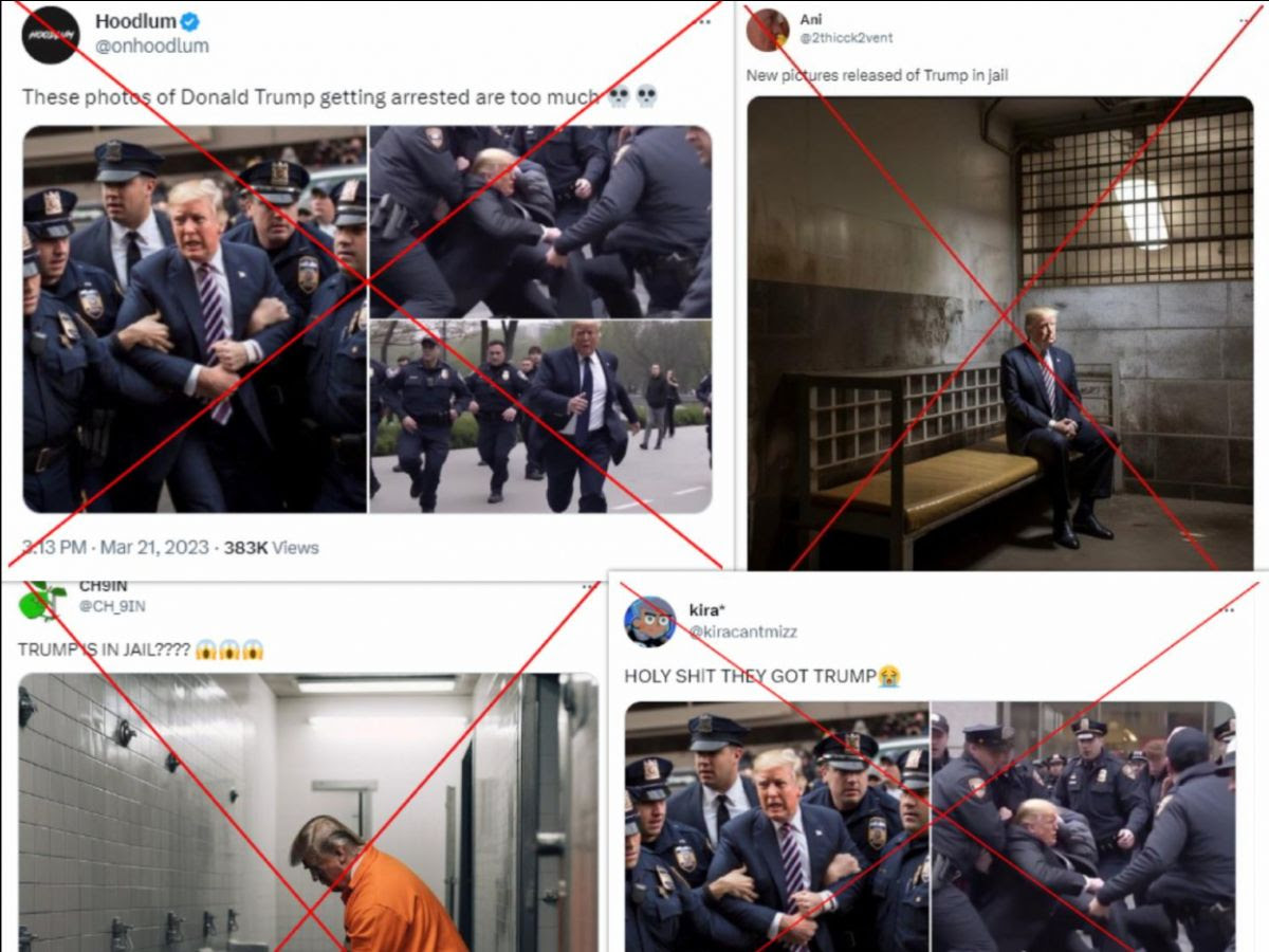 Collection of 4 AI generated photos showing Trump arrested and incarcerated.