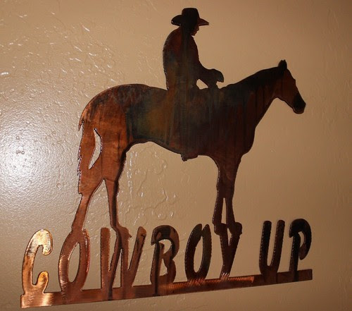 Hooks on back for easy hanging. Home Decor Cowboy Up Western Metal Wall Art Decor Decor Sculptures Figurines