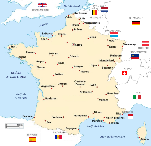 Carte De France Avec Villes Principales Et Fleuves - រូបភាពប្លុក | Images
