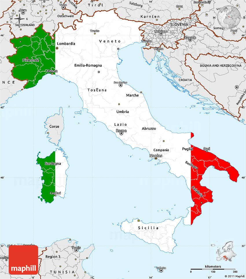 Download fully editable flag map of italy. Flag Simple Map Of Italy Single Color Outside Borders And Labels Flag Centered