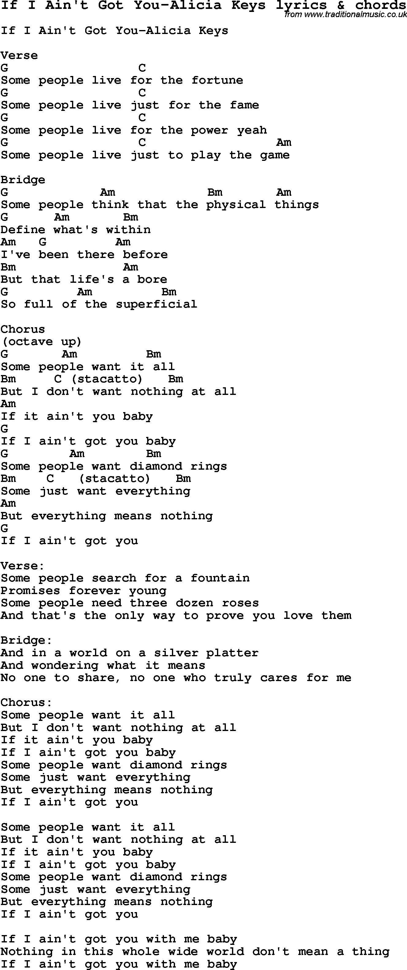 Alicia Keys Some Want It All Chords Alicia Keys Songs No One