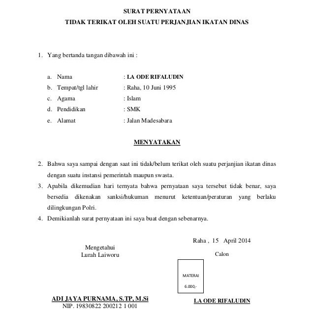 Contoh Surat Perjanjian Ikatan Dinas Contoh Surat