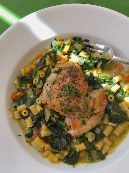 I used skinless chicken thighs and spinach rather than swiss chard. One Pot Chicken With Swiss Chard And Tubetti Pasta