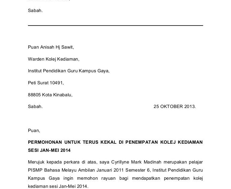 Surat Rasmi Keluar Asrama - Persoalan s