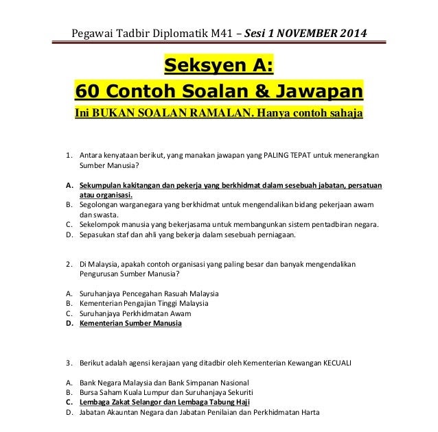 Contoh Soalan-soalan Peperiksaan Perkhidmatan Awam - Kuora a