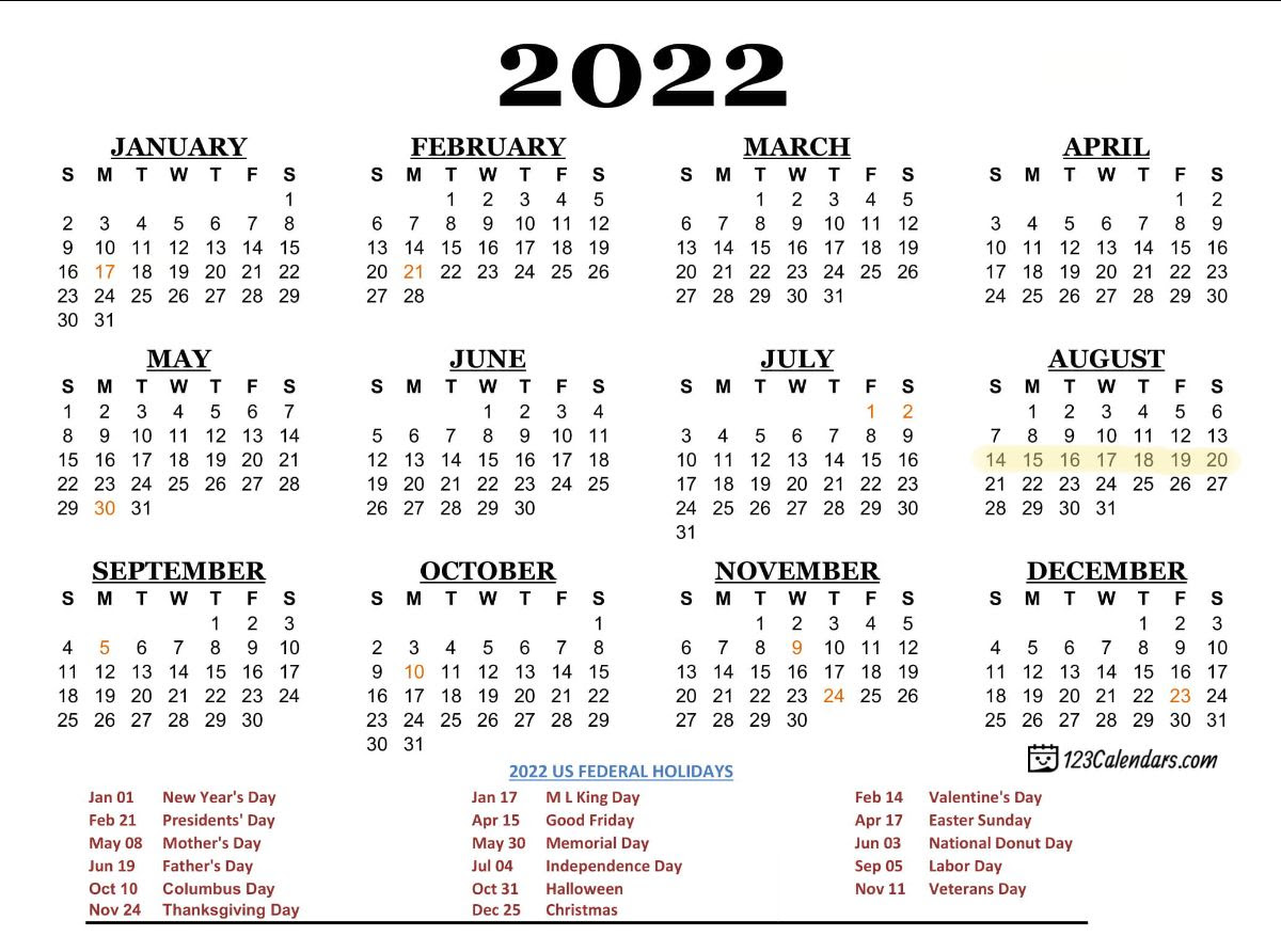 2022 Full Calendar