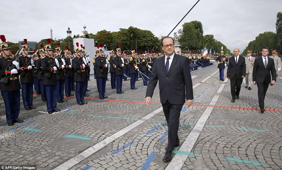 President Hollande, pictured, said that more than ten million troops died across countless battlefields during four-year long conflict: 'We owe them gratitude,' he said