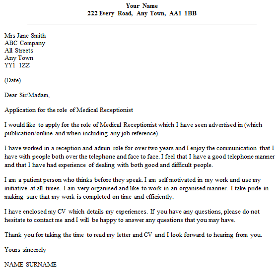 What if i have no experience of working in however, even if you are creating an office or medical receptionist cover letter, you can craft an. Medical Receptionist Cover Letter Example Icover Org Uk Icover Org Uk
