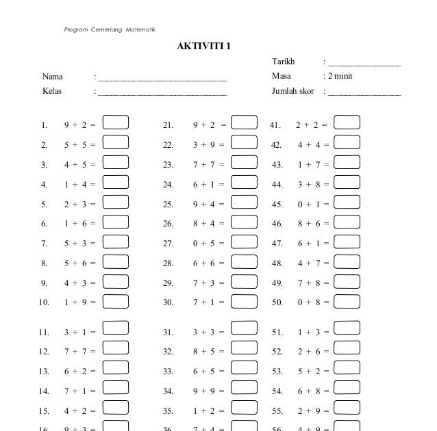 Soalan Latihan Matematik Tadika 6 Tahun - Selangor o