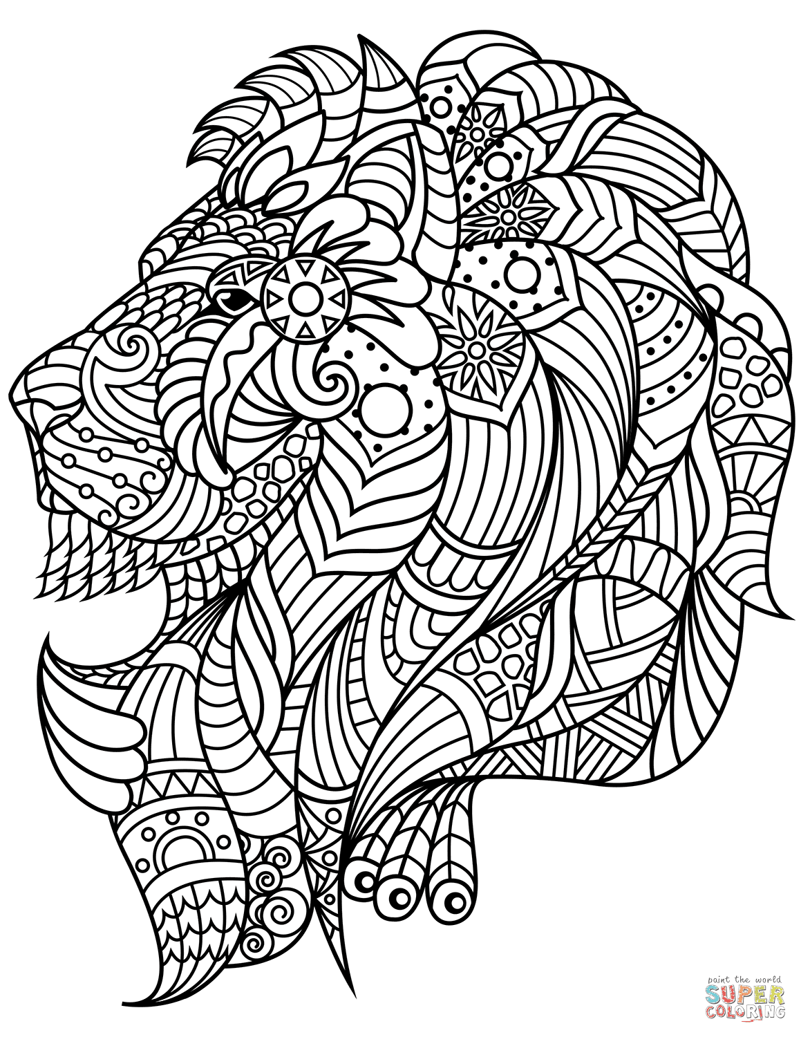 Children love stories of wild animals. Lion Head Zentangle Coloring Page Free Printable Coloring Pages