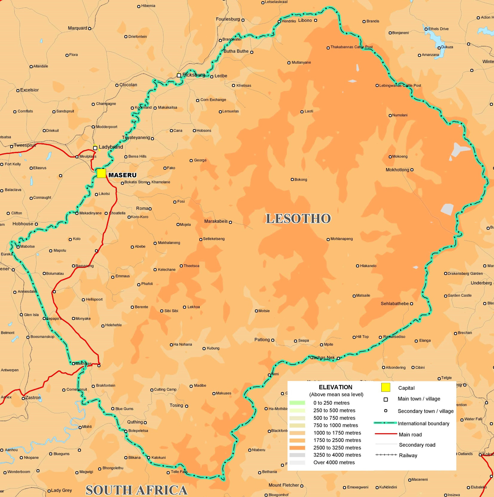 Finden sie perfekte illustrationen zum thema lesotho von getty images. Physische Landkarte Von Lesotho