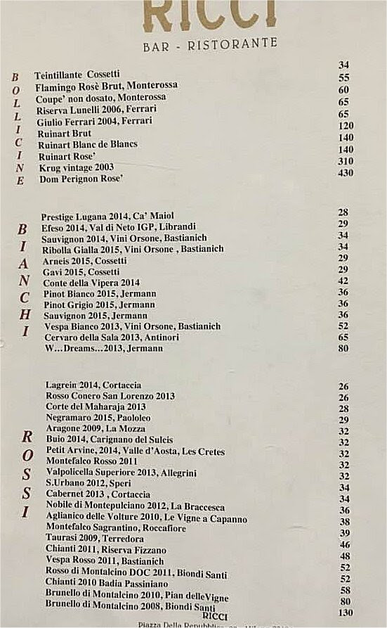 Carta Dei Vini Esempio  Carta