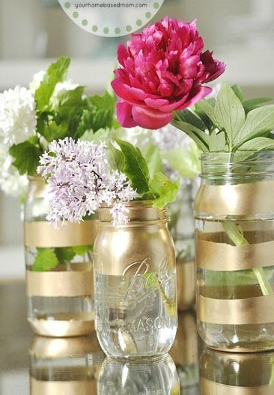 Add a classy splash of metallic color to your home with quick and easy striped mason jars.: 