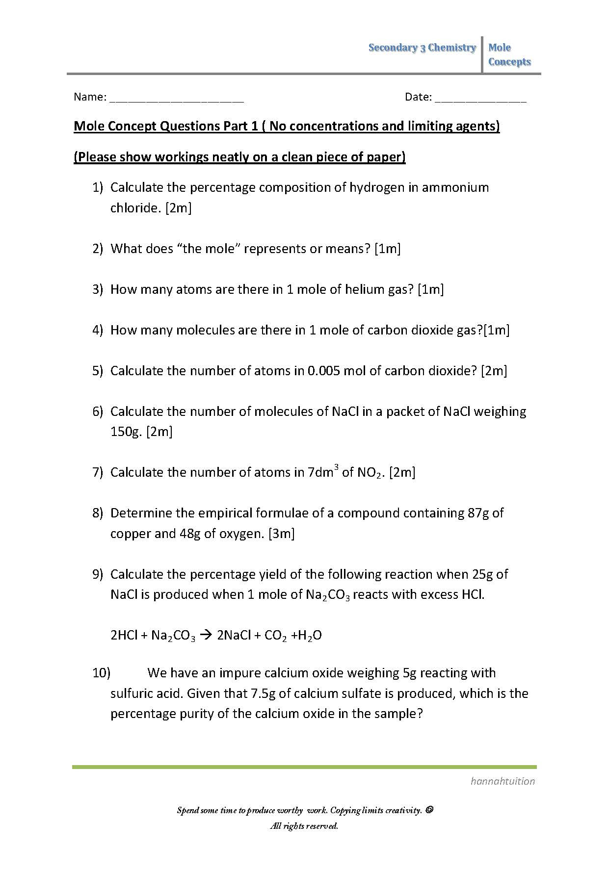 30 Mole Worksheet 1 - Worksheet Project List