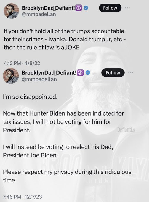 Hypocrite Brooklyn Dad. Complains about rule of law except when it pertains to Democrats.