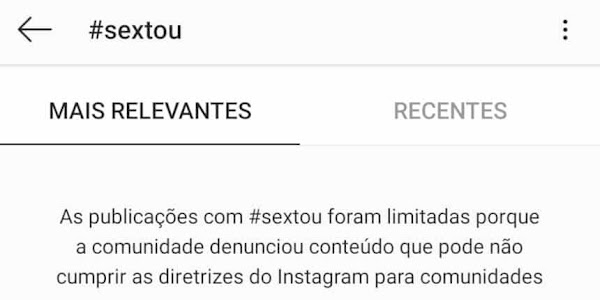 a tag #sextou é utilizada fora do Brasil para compartilhar conteúdo pornográfico no Instagram.