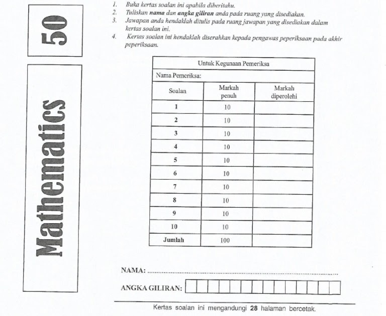 Soalan Matematik Tingkatan 1 Scribd - Selangor t