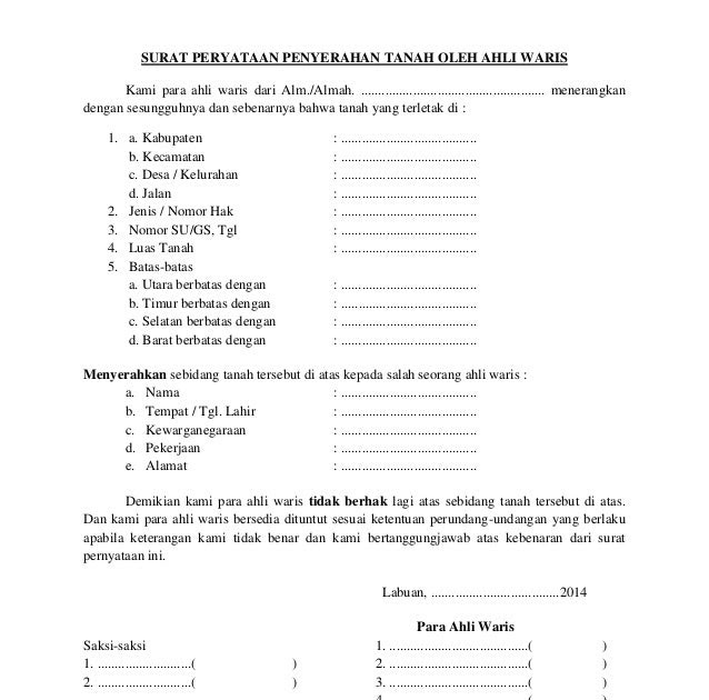 Contoh Surat Pelepasan Hak Ahli Waris - Surat 29