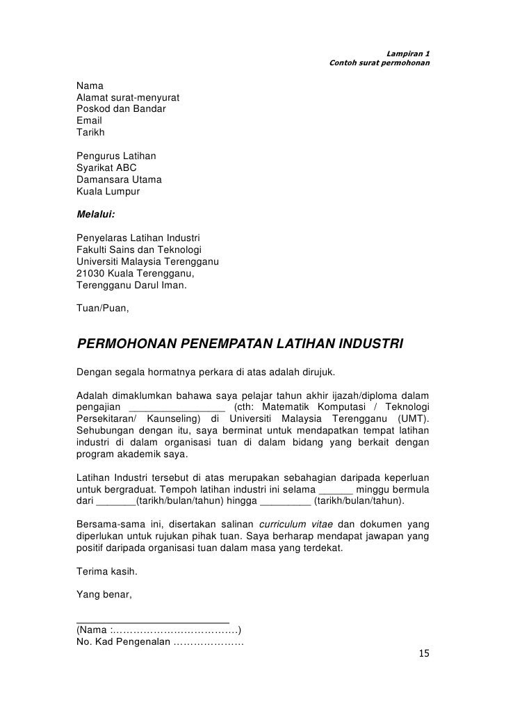 Contoh Cover Letter Apply Kerja - Contoh Miri