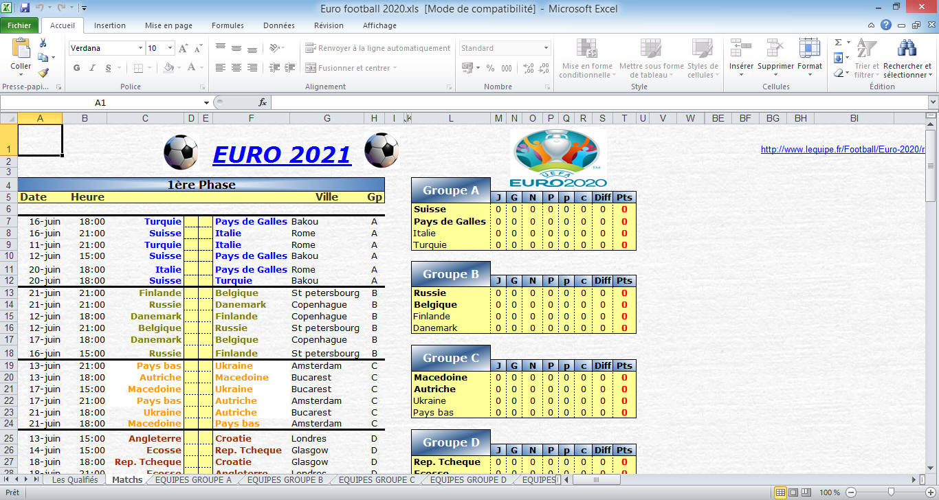 Le calendrier de l'euro 2021 et les pays choisis ont joué un rôle important dans le tirage au sort. Calendrier Euro 2021 De Football Et Concours De Pronostics Entre Amis Sur Excel