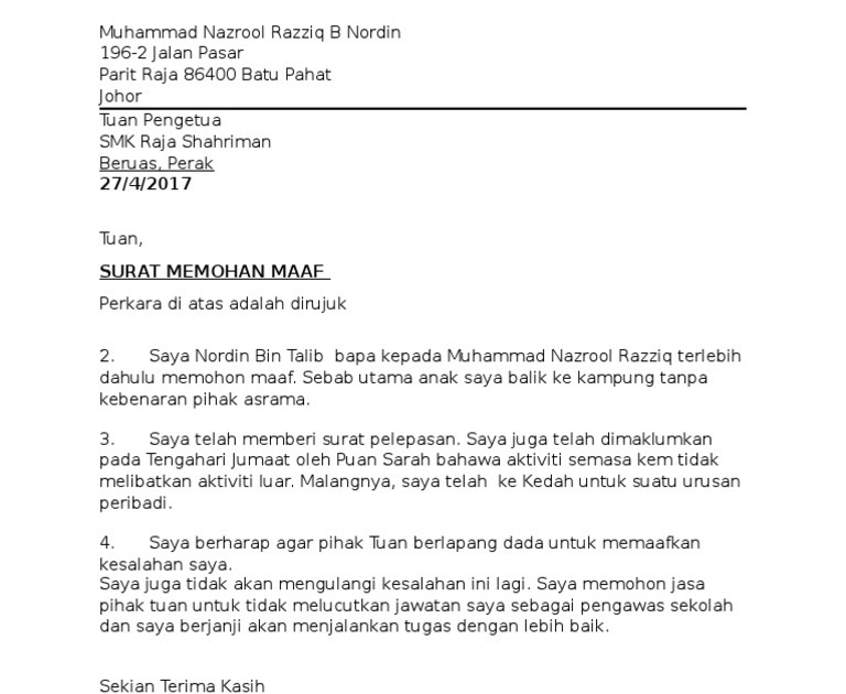 50+ Surat Permohonan Maaf Atas Kesalahan  Contoh Surat Ide