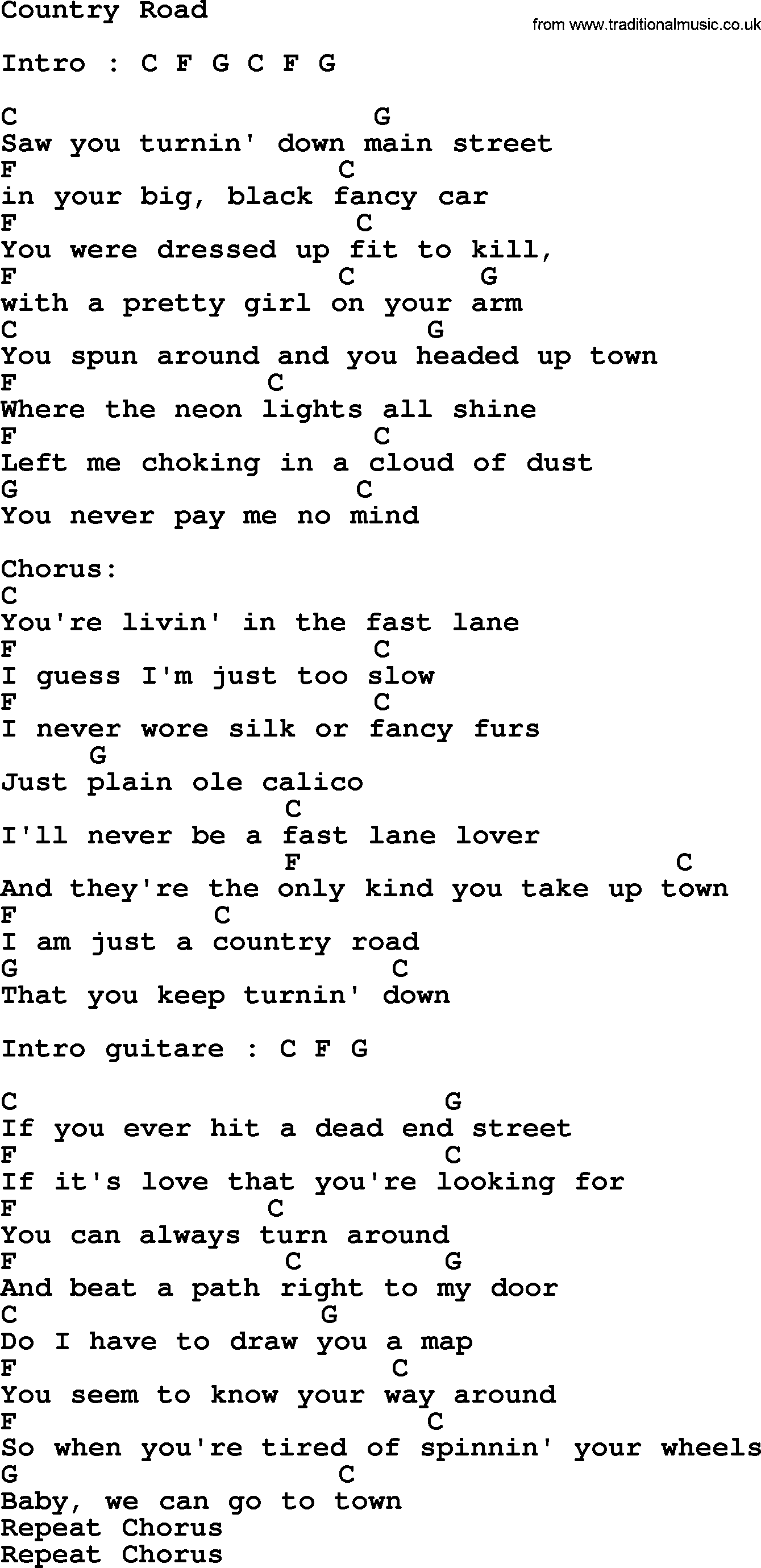 Gli accordi di chitarra presenti in questa canzone sono: Songtext Von John Denver Country Roads Lyrics Induced Info