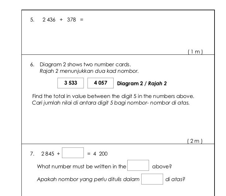 Soalan Mathematics Darjah 3 - Kuora u