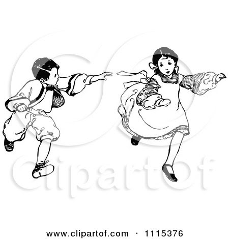 Flowers Picture Collection Clipart Vintage Black White Brother Sister Playing