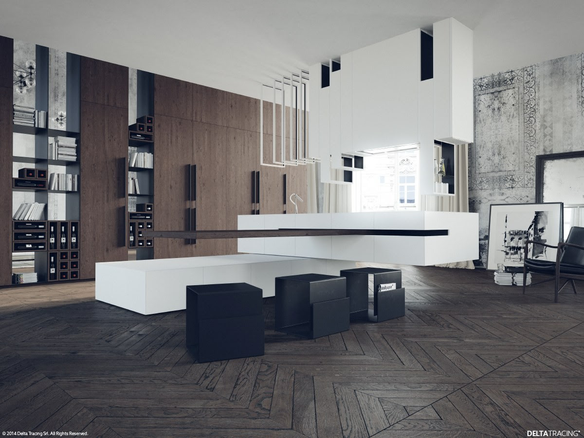Here's another bedroom with a deeper, natural wood floor that works. Black White Wood Kitchens Ideas Inspiration
