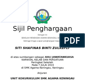 Contoh Sijil Kehadiran Penuh