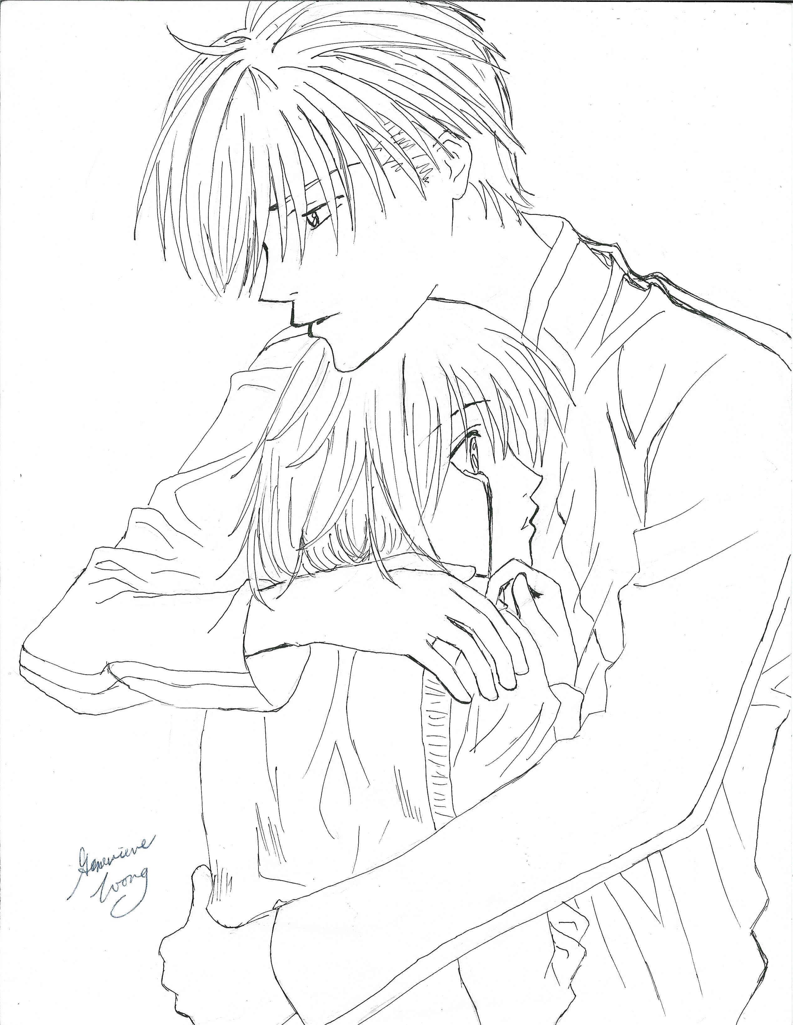 Sad Anime Boy And Girl Hugging Drawing