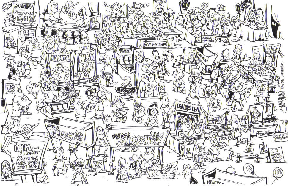 Start by drawing a horizontal line across the page. Cartoon Crowd Scenes