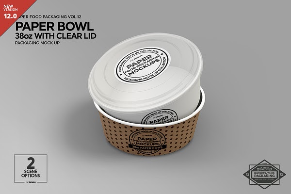 Download Paper Bowl with Clear Lids Mockup PSD Template