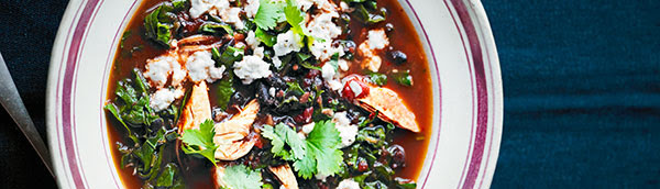 Black bean soup with chicken and kale