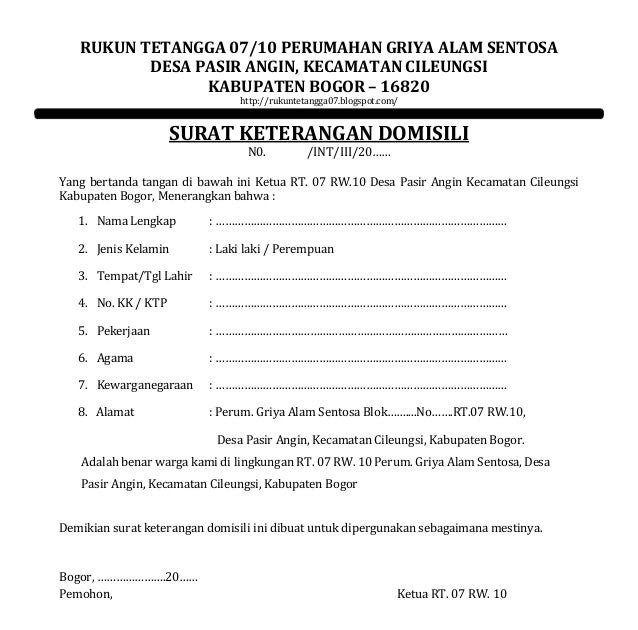 Contoh Surat Keterangan Domisili Apartemen Contoh Surat