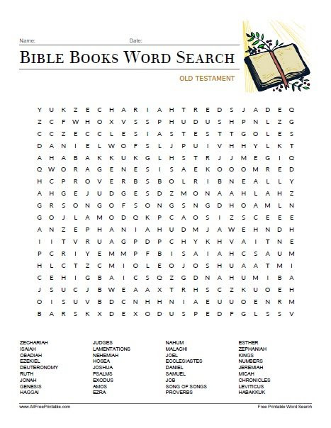 Moses and exodus games and puzzles cryptogram. Bible Books Word Seach Free Printable