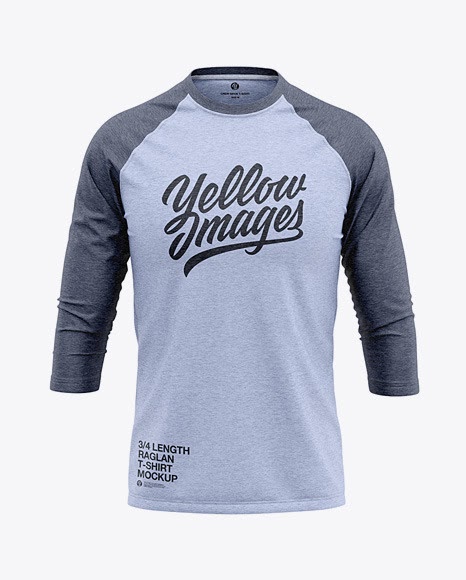 Download Mens Heather Raglan 3/4 Length Sleeve T-Shirt Mockup Front ...