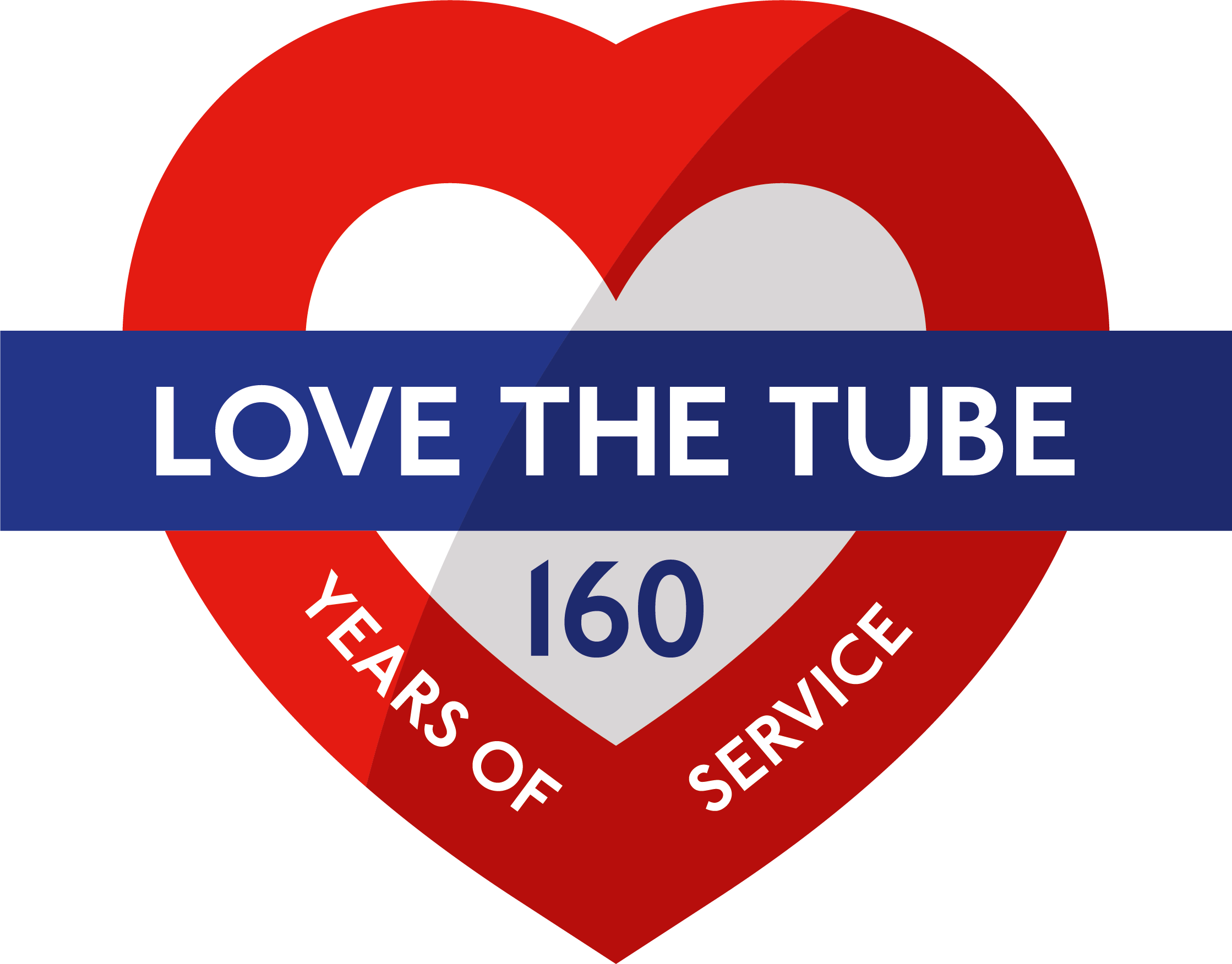 Heart shaped roundel reading Love the Tube: 160 Years of Service