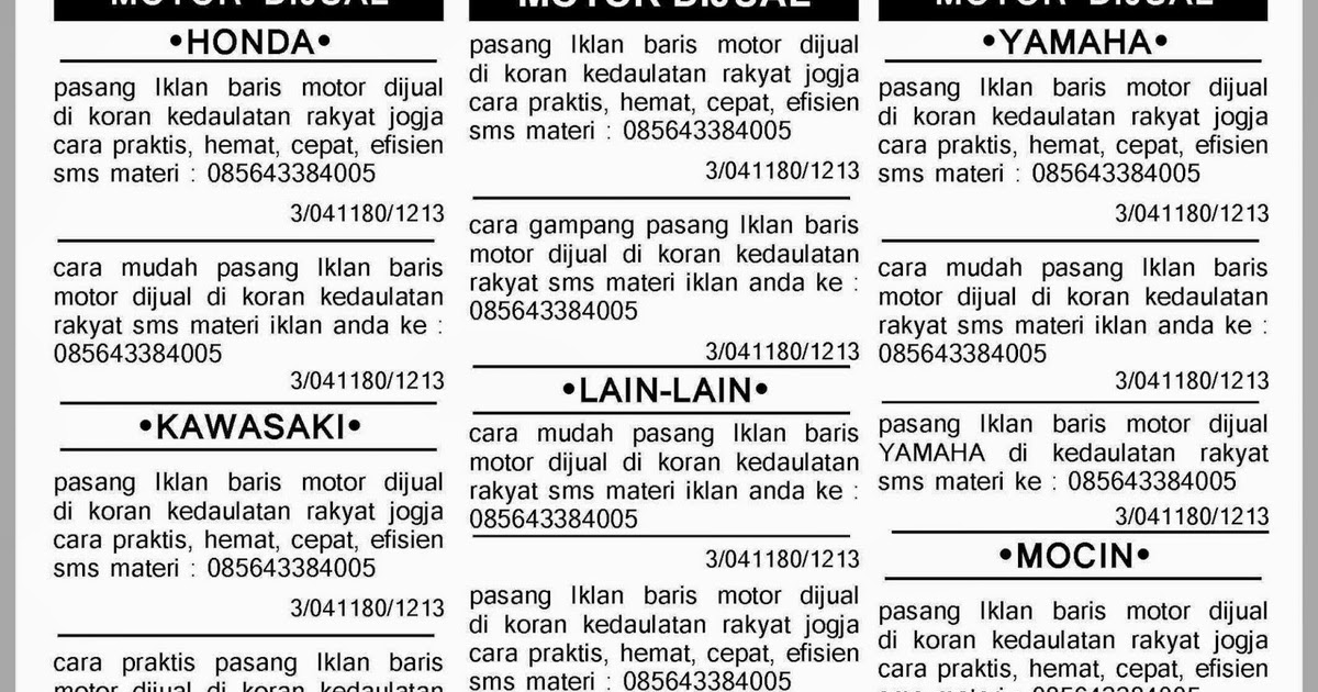 Contoh Iklan Baris Penjualan Motor - Berita Jakarta