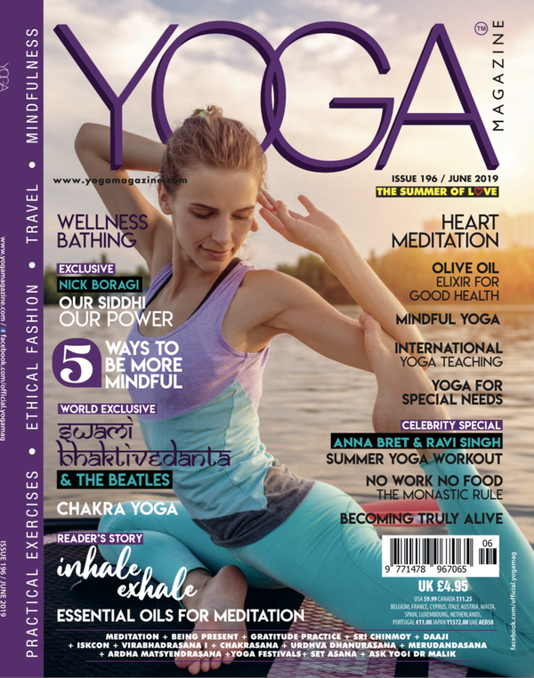 The cover of the June 2019 issue of Yoga Magazine, which includes a ten-page feature about Srila Prabhupada